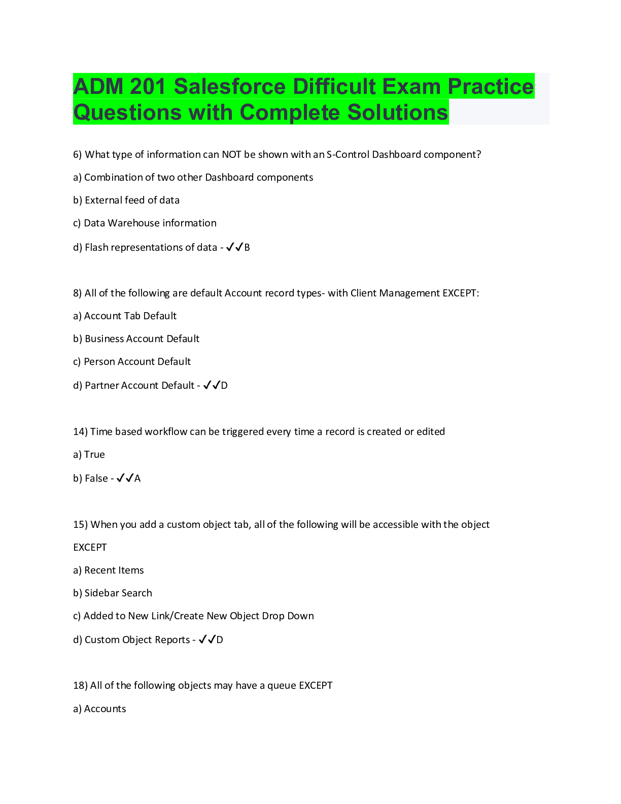 Preview of ADM 201 Salesforce Difficult Exam Practice Questions with Complete Solutions